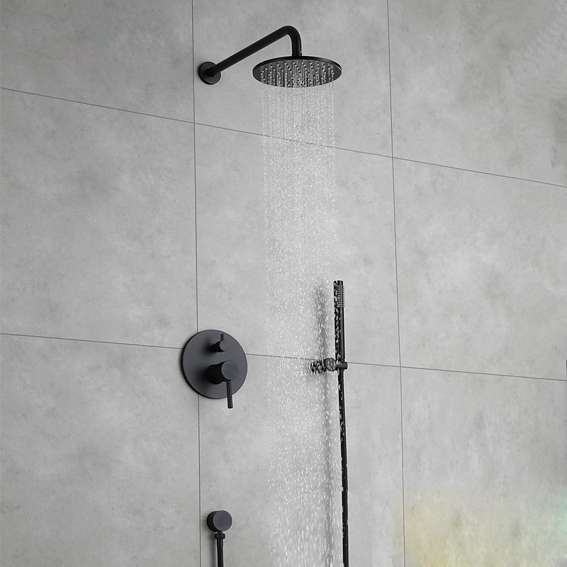 Concealed Shower Faucet Combo Set 8" Shower Head, Shower System Mixer Rough In Valve Rainfall High Pressure Head with Handheld, Wall Monted Tub and Shower Trim Kit Bathroom Bath2