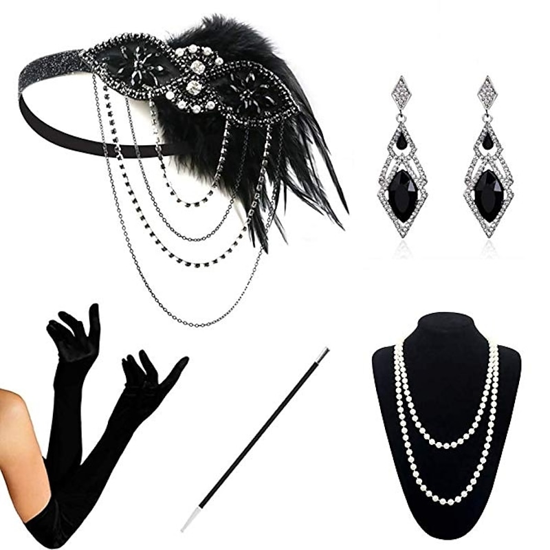 Roaring 20s 1920s The Great Gatsby Dress Costume Accessory Sets Gloves The Great Gatsby Charleston Wedding Guest Tassel Fringe Solid Color Tassel Fancy Dress Women's Party Prom Wedding Reception4