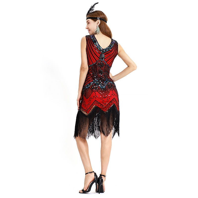 Roaring 20s 1920s Cocktail Dress Medium Length Flapper Dress Dress Prom Dress Sleeveless The Great Gatsby Charleston Plus Size V Wire Fancy Dress Women's Party Prom Wedding Reception Adults' Dress4