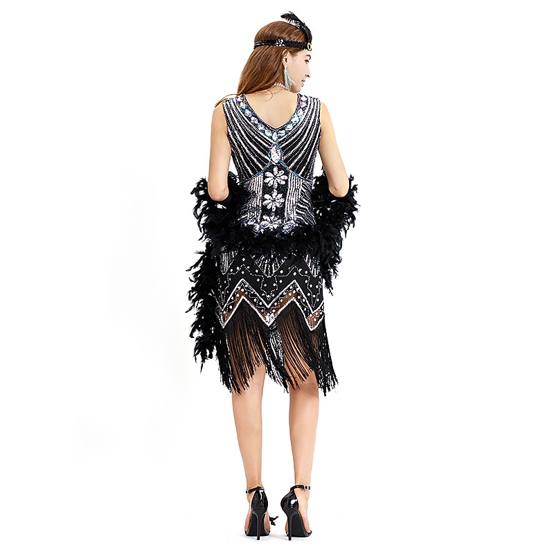 Roaring 20s 1920s Cocktail Dress Medium Length Flapper Dress Dress Prom Dress Sleeveless The Great Gatsby Charleston Plus Size V Wire Fancy Dress Women's Party Prom Wedding Reception Adults' Dress2