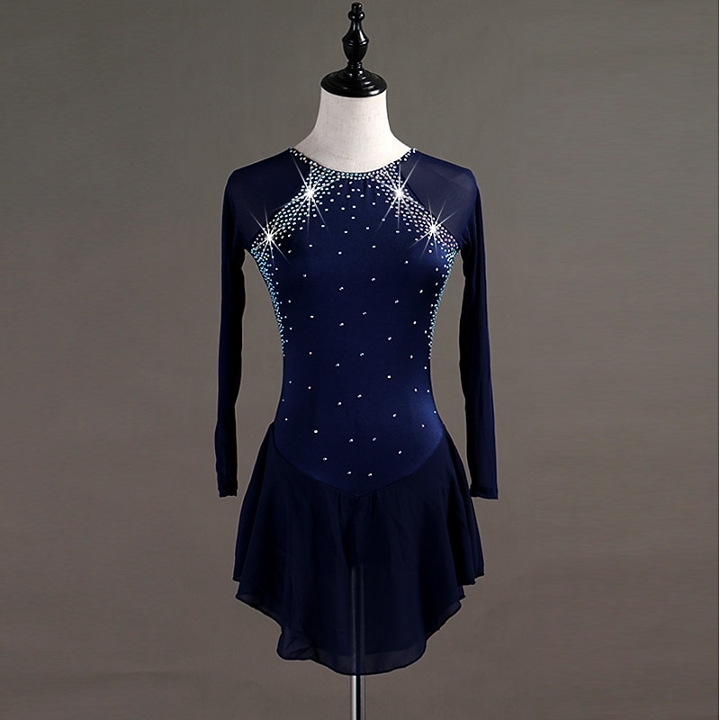 Figure Skating Dress Crystals / Rhinestones Women's Girls' Training Long Sleeve High Chinlon Tulle