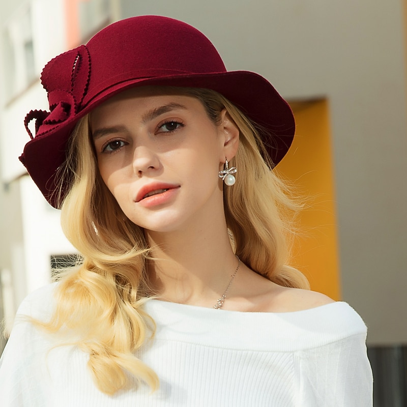 100% Wool Kentucky Derby Hat / Hats with Scattered Bead Floral Motif Style 1pc Casual / Daily Wear Headpiece2