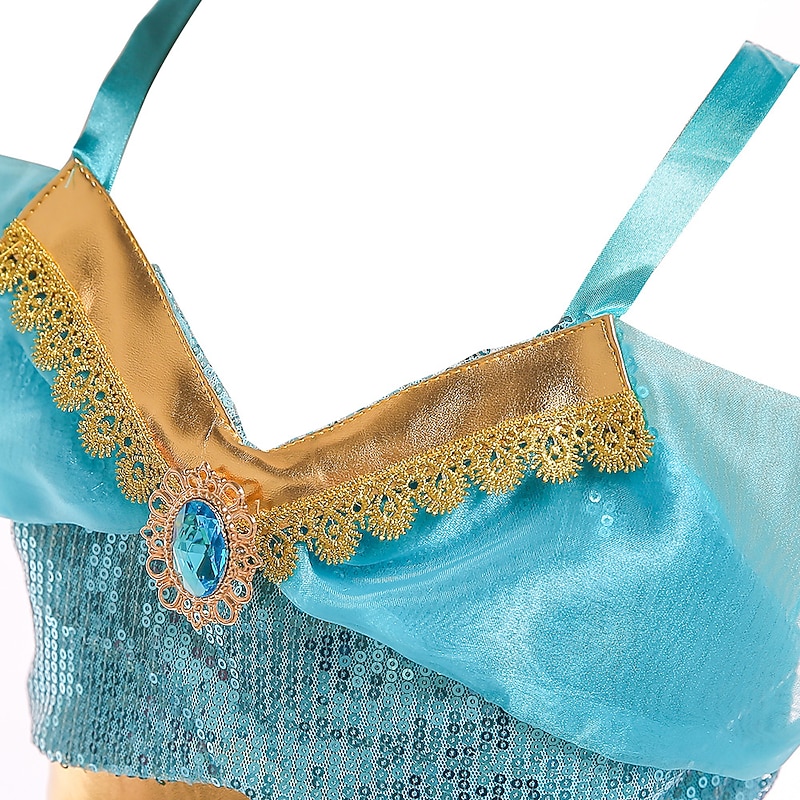 Princess Jasmine Dress Cosplay Costume Flower Girl Dress Girls' Movie Cosplay A-Line Slip Green LightBlue Top Pants Christmas Carnival Children's Day World Book Day Costumes4