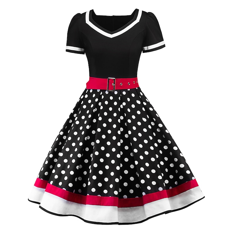 Plus Size Polka Dots Dresses Retro Vintage 1950s Grease Outfits Cocktail Dress Vintage Dress Fall Spring & Summer Christmas Flare Dress Women's Adults' Costume Vintage Cosplay2