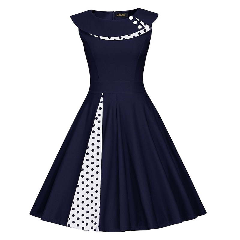 Polka Dots Classical Retro Vintage Grease Outfits Knee Length Dress Party Costume Christmas Dress Cap Sleeve Country Girl Gentlewoman Polka Dot Fancy Dress Women's Valentine's Day Party / Evening3
