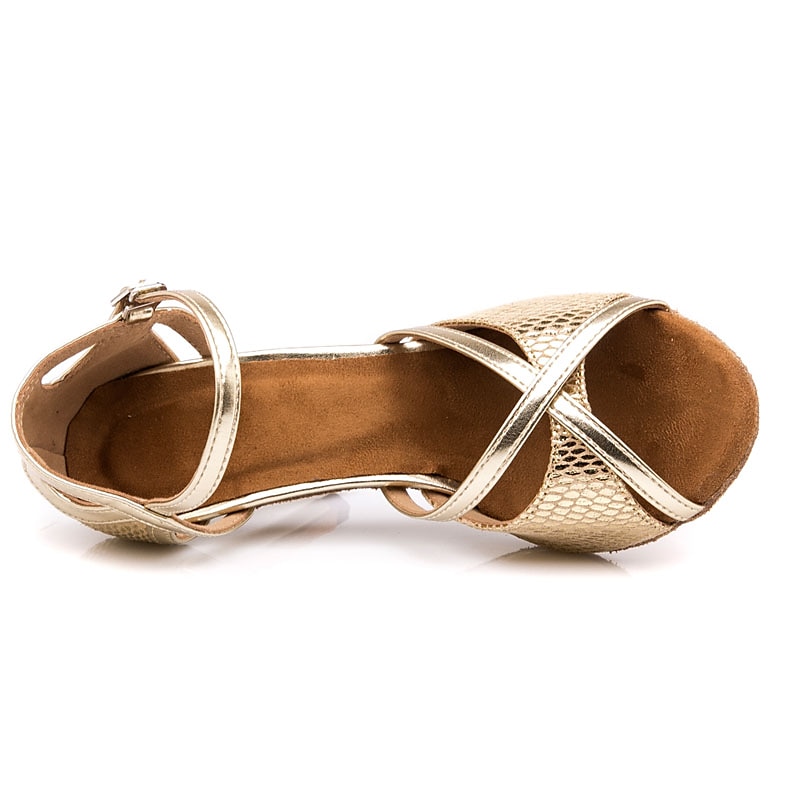 Women's Gold Latin Dance Shoes with Glitter Straps, Open Toe, and Suede Sole for Ballroom and Salsa Performances2
