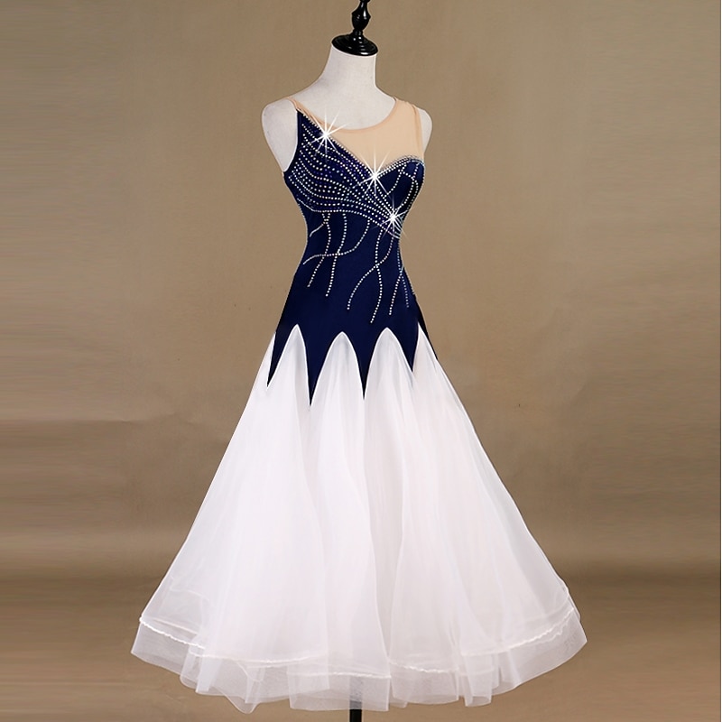 Ballroom Dance Dress Glitter Tiered Women's Training Sleeveless High Chinlon Organza2