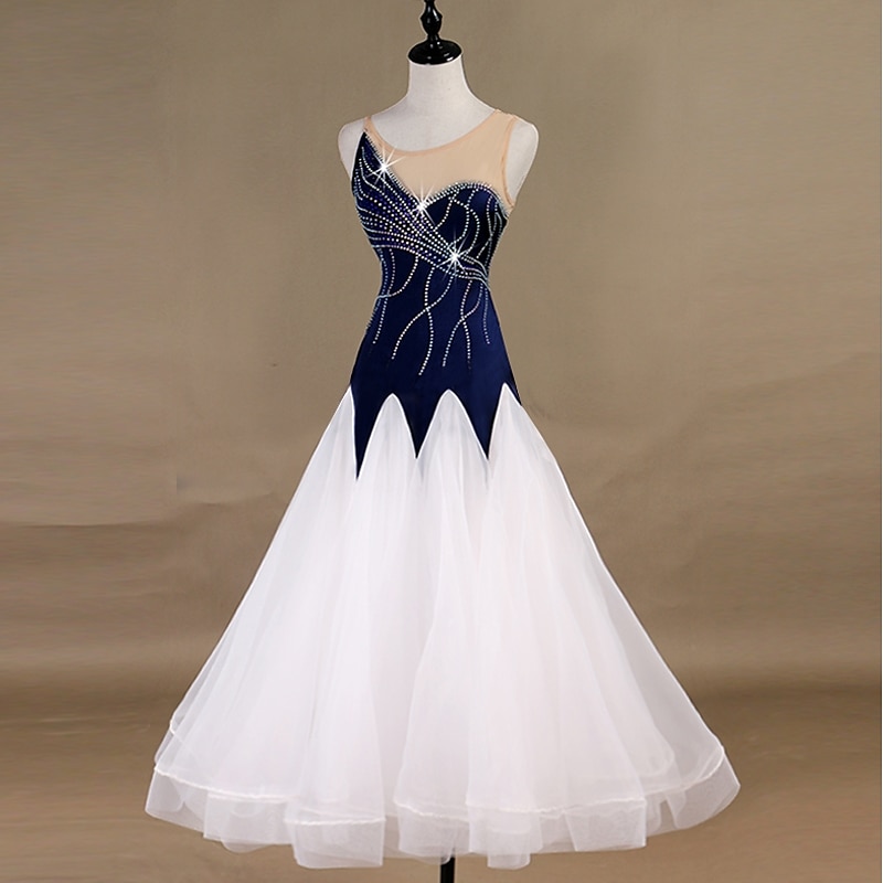Ballroom Dance Dress Glitter Tiered Women's Training Sleeveless High Chinlon Organza4