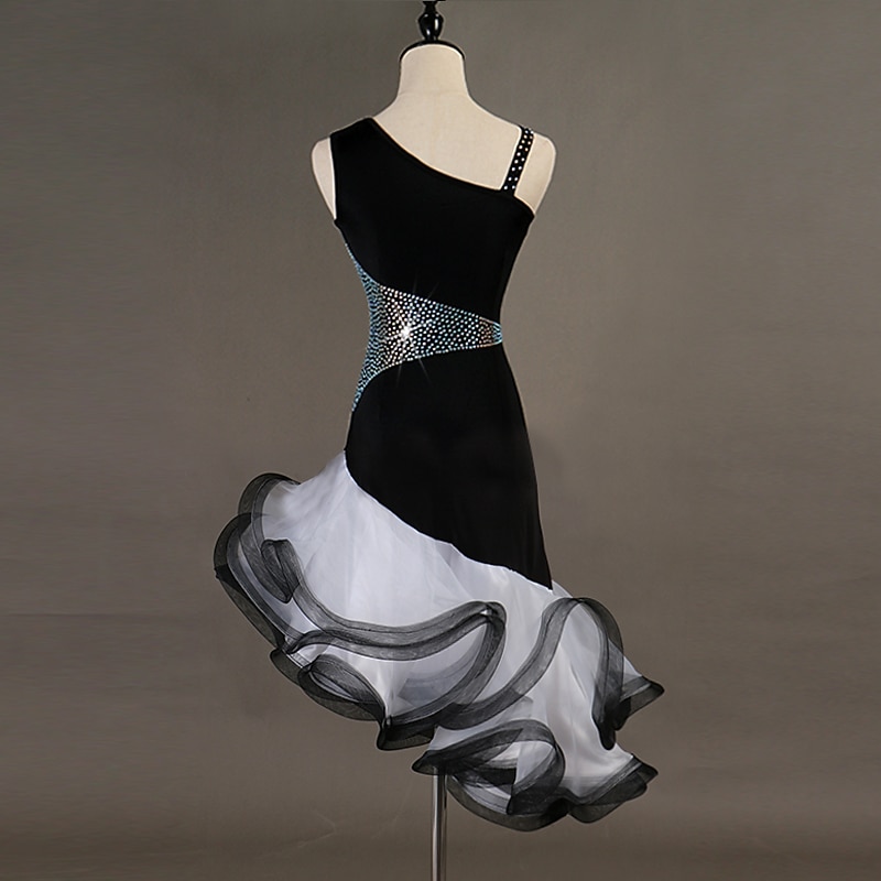 Dance Salsa Latin Dance Dress Crystals / Rhinestones Women's Training Performance Sleeveless High Spandex Tulle4