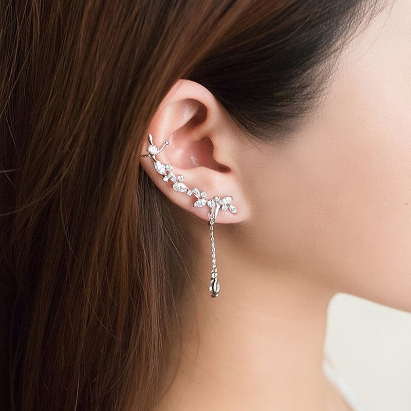 Women's Cubic Zirconia Ear Cuff Ear Climbers Fashion Silver Plated Earrings Jewelry Silver For Party Wedding 1pc2