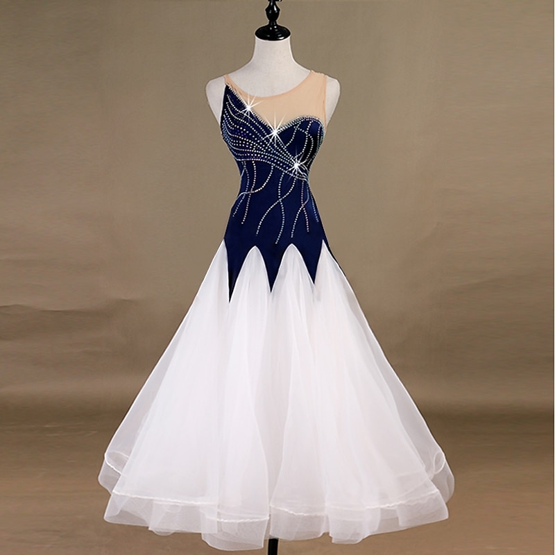 Ballroom Dance Dress Glitter Tiered Women's Training Sleeveless High Chinlon Organza