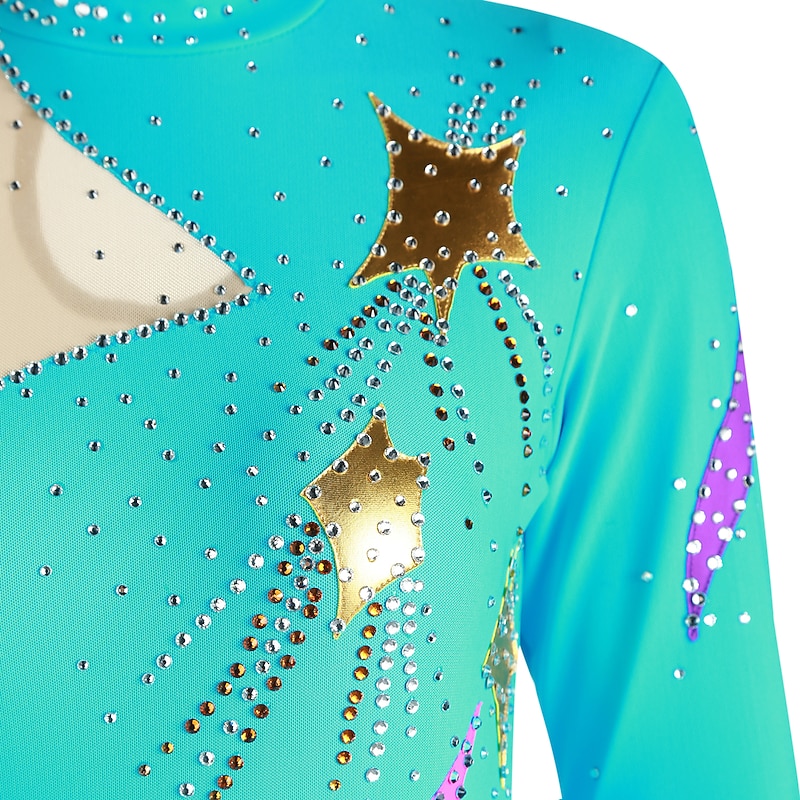 Figure Skating Dress Women's Girls' Ice Skating Dress Pale Blue Patchwork Spandex High Elasticity Competition Skating Wear Handmade Solid Colored Long Sleeve Ice Skating Figure Skating4