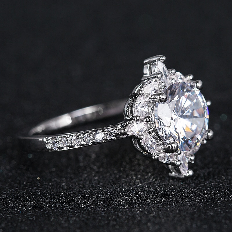 Band Ring Ring For Women's Cubic Zirconia Synthetic Diamond Party Gift Engagement Silver-Plated Classic Halo Pave Wedding dress to impress4