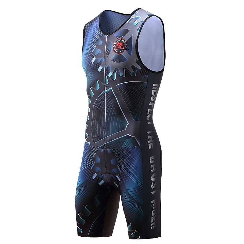 Men's Triathlon Tri Suit Bike Triathlon / Tri Suit Semi-Form Fit Mountain Bike MTB Triathlon Sports Plaid Checkered Gear 3D Pad Anti-slip Strap Breathable Anatomic Design Black Purple Polyester