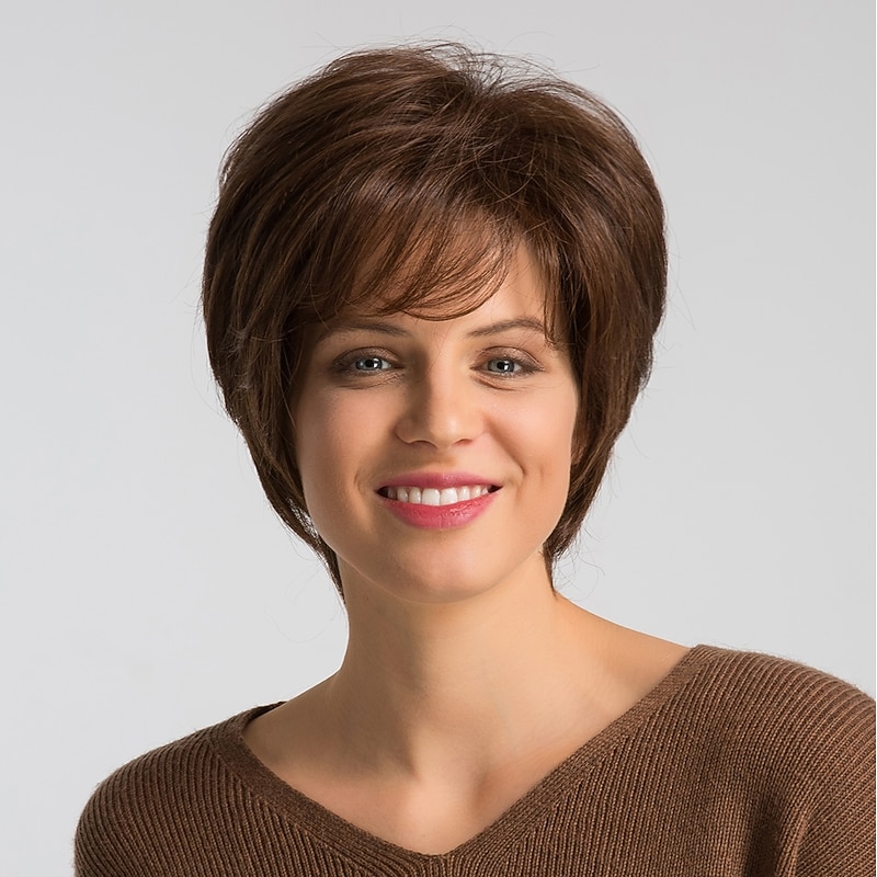 Human Hair Blend Wig Short Natural Straight Bob Brown Fashionable Design Easy dressing Comfortable Capless Women's Medium Auburn#30 Jet Black #1 Brown 8 inch2