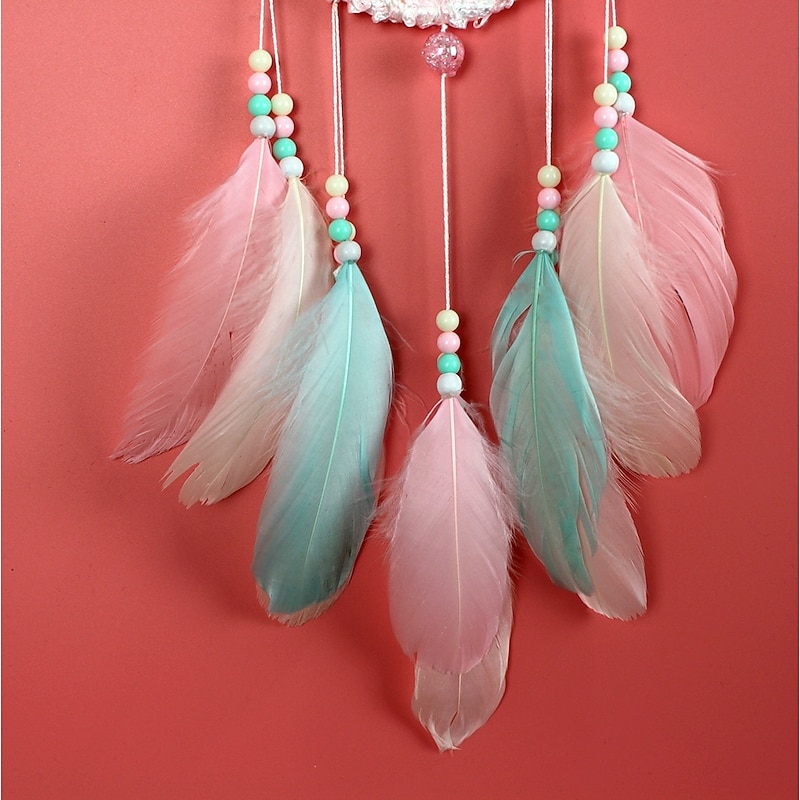 Boho Dream Catcher Handmade Gift Wall Hanging Decor Art Ornament Craft Feather Bead for Kids Bedroom Wedding Festival 55*11cm4