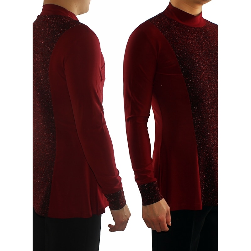 Latin Dance Top Ruching Split Joint Men's Performance Long Sleeve Polyester / Cotton3