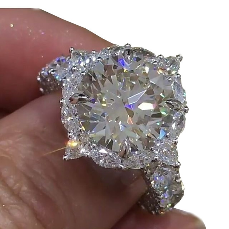 Band Ring Ring For Women's Cubic Zirconia Synthetic Diamond Party Gift Engagement Silver-Plated Classic Halo Pave Wedding dress to impress3