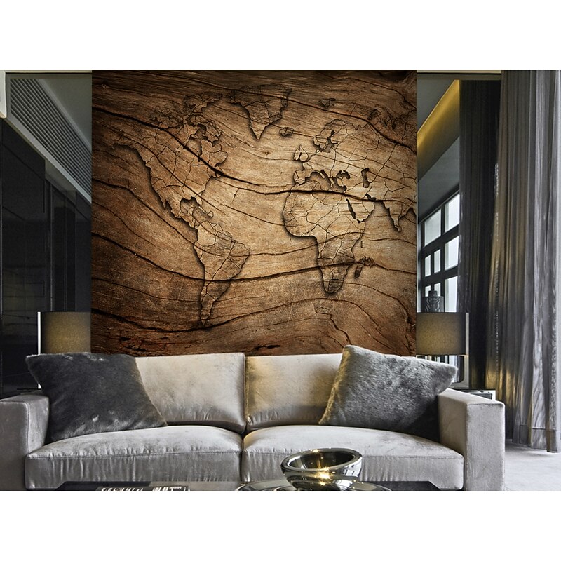 Mural Wallpaper Wall Sticker Covering Print Adhesive Required World Map Wood Canvas Home Décor2