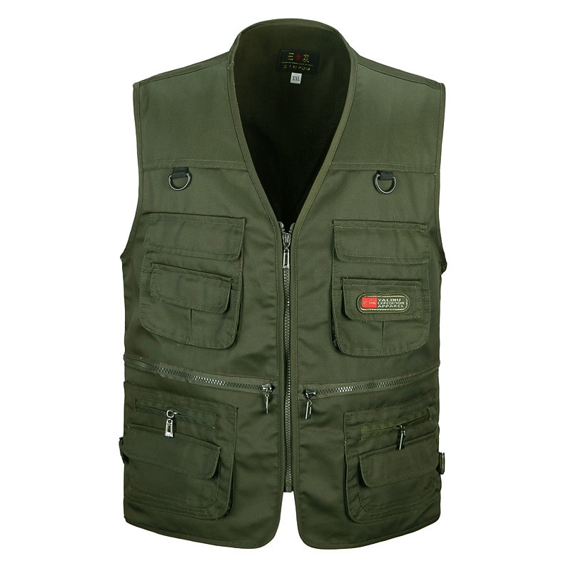 Men's Hiking Vest / Gilet Fishing Vest Outdoor Lightweight Breathable Wear Resistance Multi Pocket Travel Cargo Safari Vest Jacket Top Single Slider Camping Hunting Fishing Black Red Army Green Khaki4