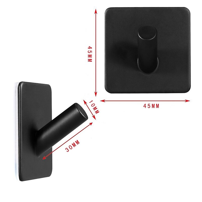 Self Adhesive Hooks Durable Stainless Steel Wall Mounted Waterproof Rustproof Oil Proof for Bathroom Matte Black 4pcs3