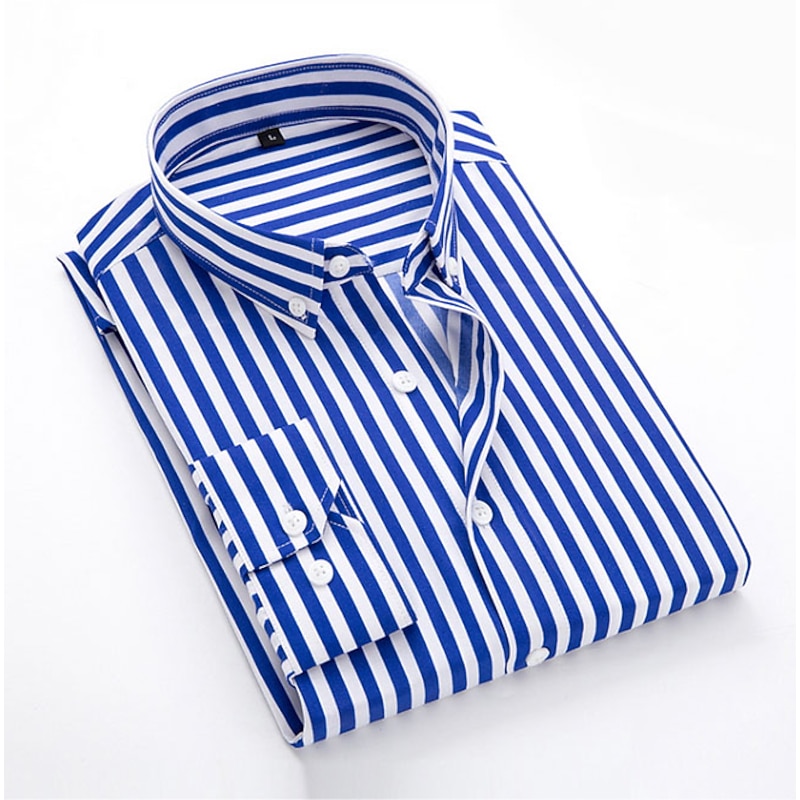 Men's Dress Shirt Striped Shirt Button Down Shirt Collared Shirt Striped Wedding Daily Black White Red Navy Blue Long Sleeve Classic Collar Clothing Apparel2