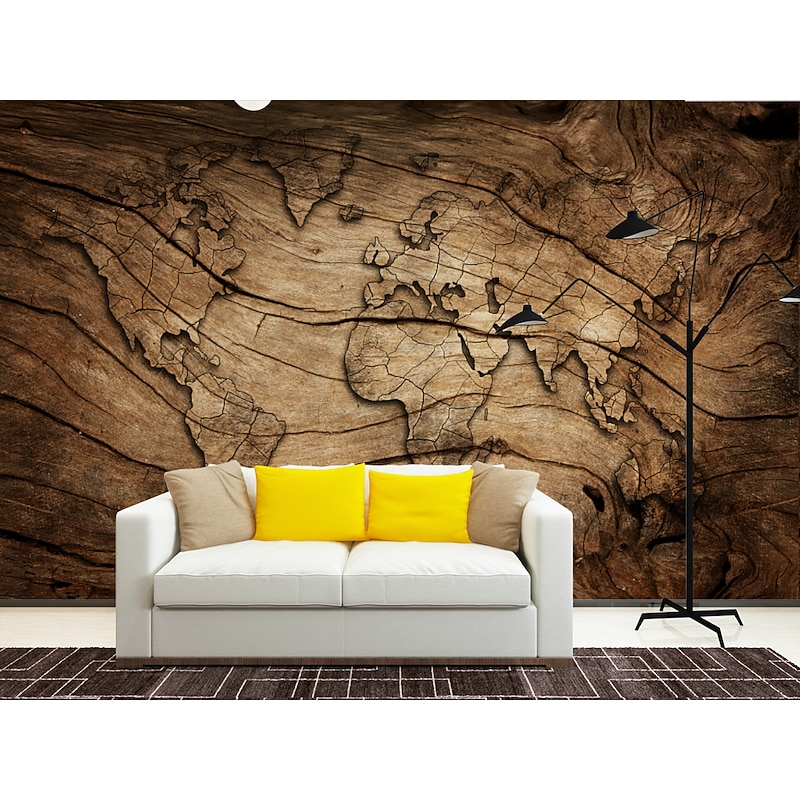 Mural Wallpaper Wall Sticker Covering Print Adhesive Required World Map Wood Canvas Home Décor4