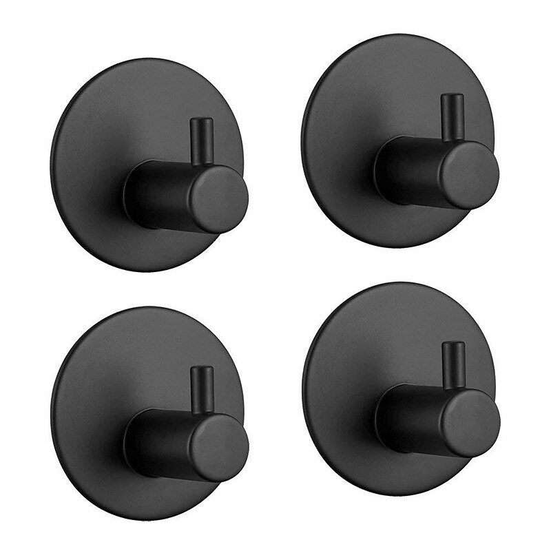 4pcs Self-Adhesive Wall Hooks Stainless Steel  Matte Black Wall Mounted Towel Hooks, Stainless Steel Kitchen Bathrooms Robe Black Hooks, Towel Stands Sticky Wall Hook2