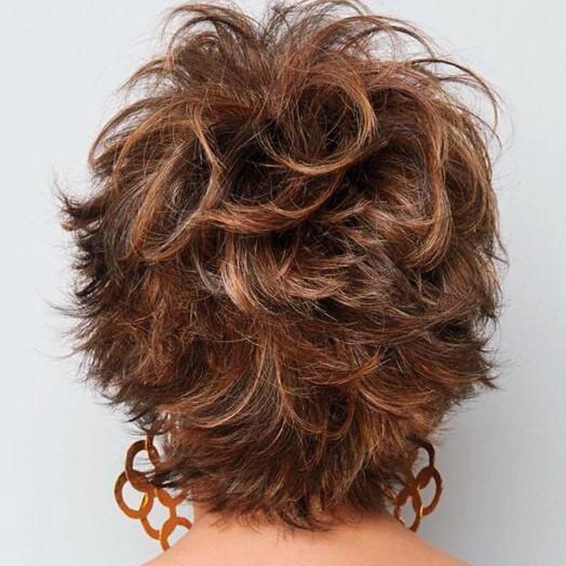 Costume Accessories Curly With Bangs Wig Short Brown / White Brown Blonde Synthetic Hair 25 inch Women's Women Brown4