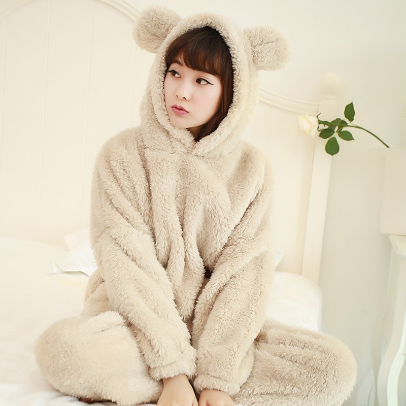 Adults' Pants Hoodie Kigurumi Pajamas Bear Solid Colored Onesie Pajamas Flannel Fabric Cosplay For Men's Women's Male Animal Sleepwear Television Warmer Creative Cartoon Festival / Holiday Costumes2
