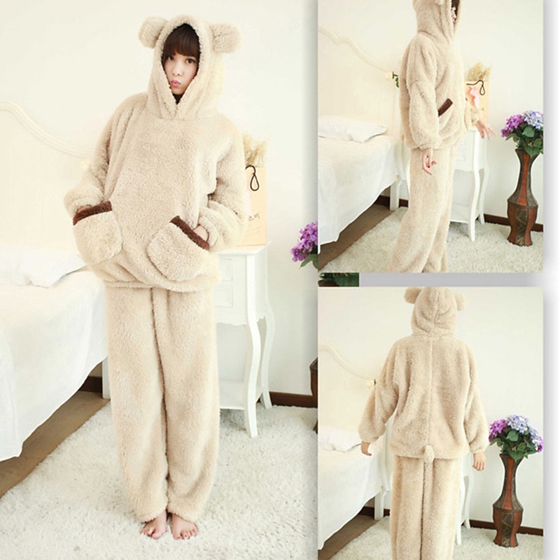 Adults' Pants Hoodie Kigurumi Pajamas Bear Solid Colored Onesie Pajamas Flannel Fabric Cosplay For Men's Women's Male Animal Sleepwear Television Warmer Creative Cartoon Festival / Holiday Costumes4