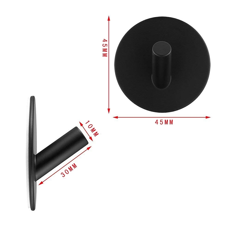 Self-adhesive Hooks 4 pack Durable 304 Stainless Steel Wall Hangers Waterproof for Bathroom and Door Black4