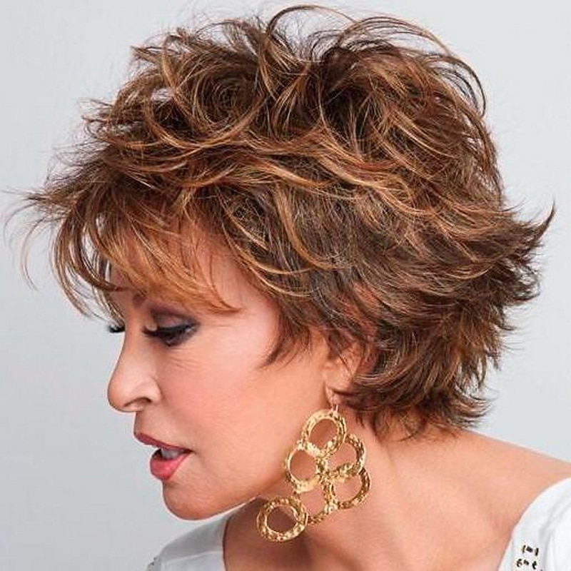 Costume Accessories Curly With Bangs Wig Short Brown / White Brown Blonde Synthetic Hair 25 inch Women's Women Brown3