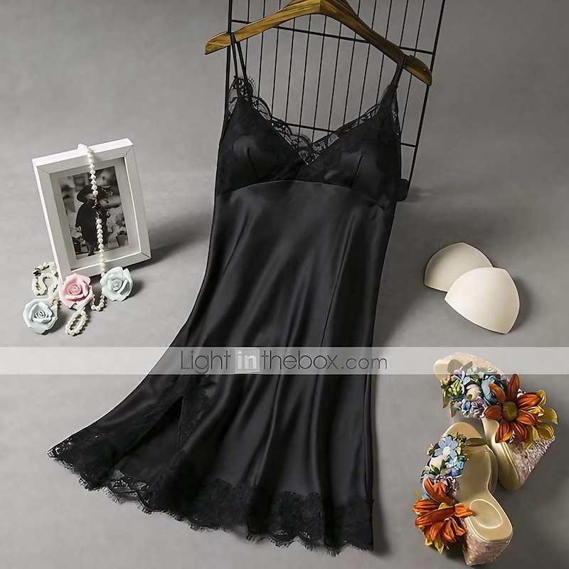 Women's Valentine Dress Sexy Pajamas Pjs Simple Casual Comfort Pure Color Home Party Valentine's Day Sleeveless V Wire Black White Navy Blue Summer Spring