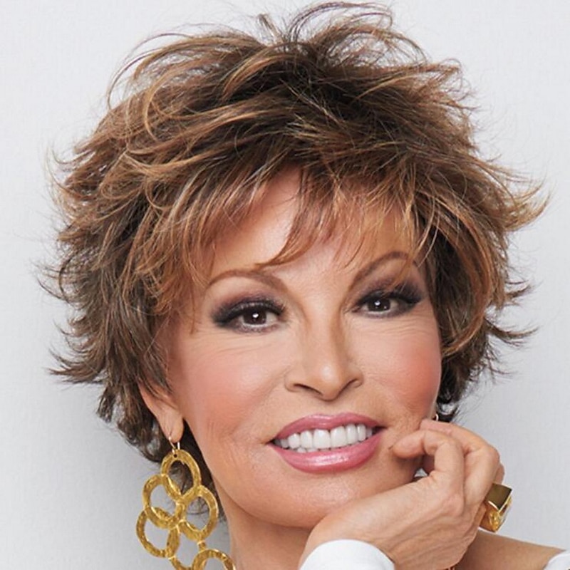 Costume Accessories Curly With Bangs Wig Short Brown / White Brown Blonde Synthetic Hair 25 inch Women's Women Brown