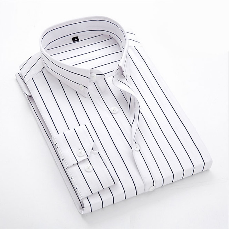 Men's Dress Shirt Striped Shirt Button Down Shirt Collared Shirt Striped Wedding Daily Black White Red Navy Blue Long Sleeve Classic Collar Clothing Apparel4