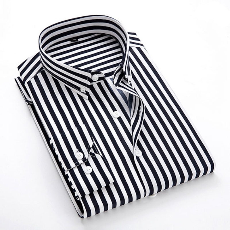 Men's Dress Shirt Striped Shirt Button Down Shirt Collared Shirt Striped Wedding Daily Black White Red Navy Blue Long Sleeve Classic Collar Clothing Apparel3