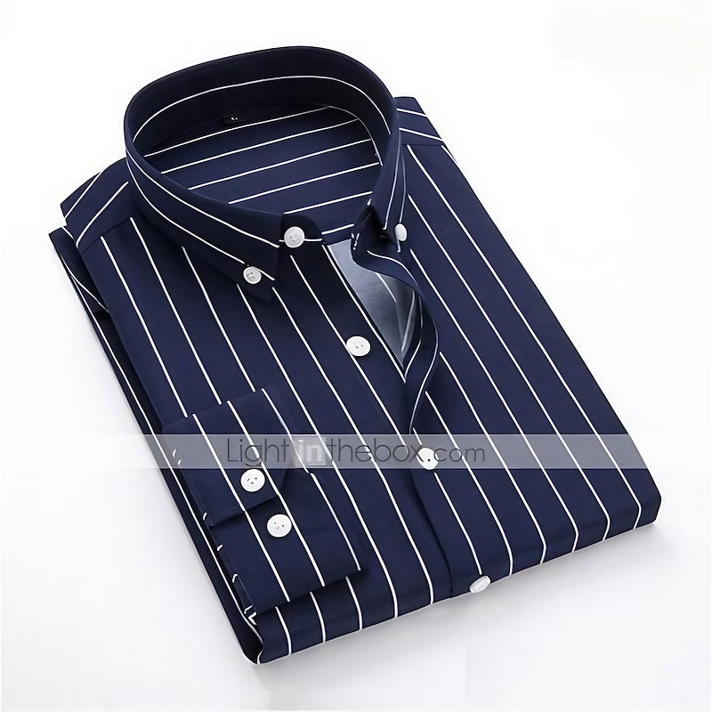 Men's Dress Shirt Striped Shirt Button Down Shirt Collared Shirt Striped Wedding Daily Black White Red Navy Blue Long Sleeve Classic Collar Clothing Apparel