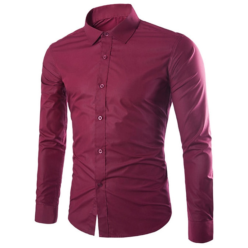 Men's Dress Shirt Collared Shirt Button Up Shirt Plain Wedding Work Black White Pink Wine Long Sleeve Collar Fall Spring & Summer Clothing Apparel