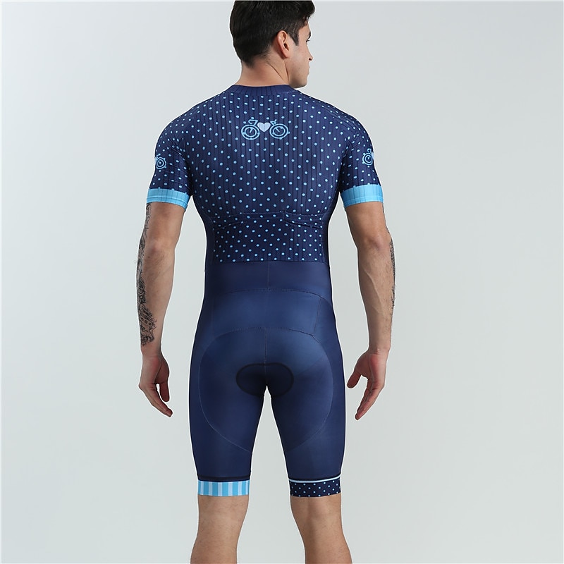 BOESTALK Men's Short Sleeve Triathlon Tri Suit Summer Spandex Green / Yellow Sky Blue Blue Stripes Patchwork Dot Bike Clothing Suit Breathable Anatomic Design Quick Dry Moisture Wicking Back Pocket4