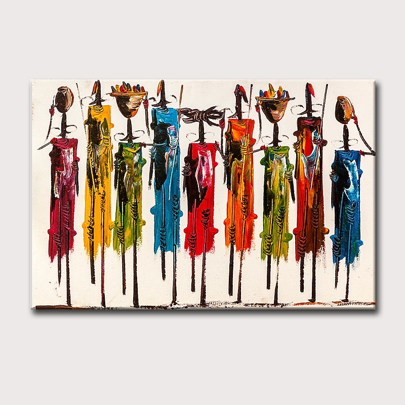 Large Size Oil Painting 100% Handmade Hand Painted Wall Art On Canvas African Tribe Soldiers Abstract People Classic Modern Home Decoration Decor Rolled Canvas No Frame Unstretched3