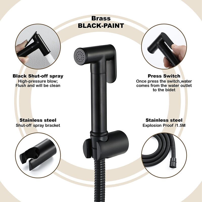 Brass Single Hole Bidet Painted Finishes Black Toilet Handheld Bidet Sprayer Self-Cleaning Contemporary Clean Spray Gun2