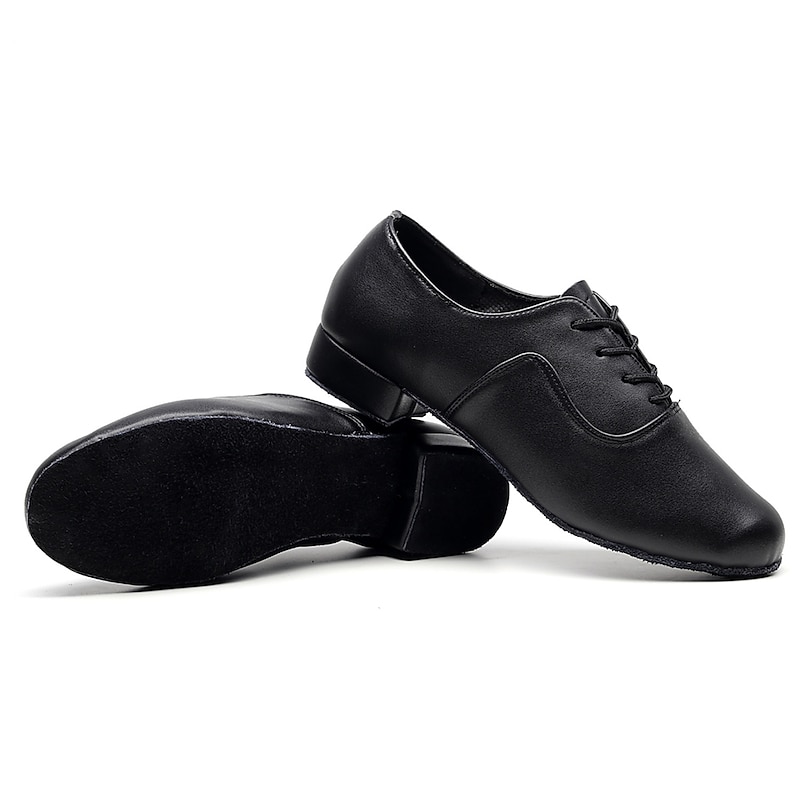 Flexible Black Faux Leather Jazz Dance Shoes for Men - Soft Sole, Lightweight, and Comfortable Performance Footwear