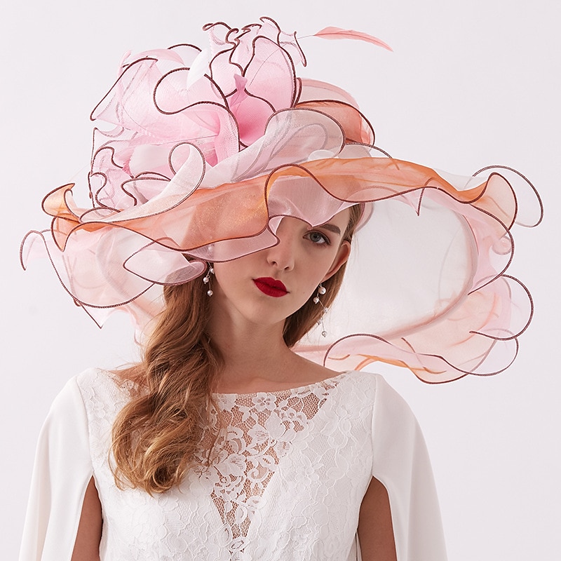 Organza / Feathers Kentucky Hat / Fascinators / Headdress with Feather / Flower / Tiered 1 PC Wedding / Outdoor / Horse Race Headpiece dress to impress Race Day Dress3