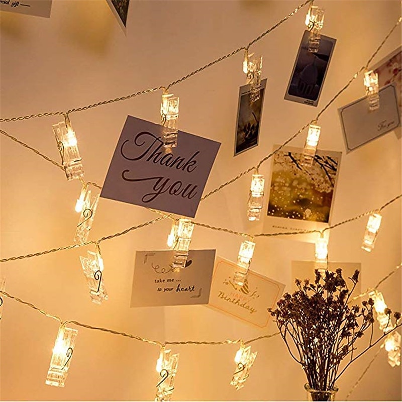 LED Photo Clip Copper String Lights 3M 9.8ft 20 LED Photo Clips Starry Fairy for Christmas Party,Hanging Pictures Cards Bedroom Wall Decorations Home Décor4