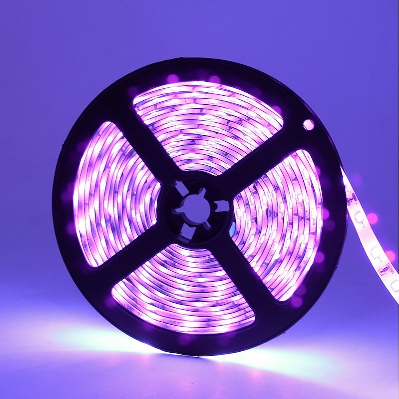 16.4Ft 5m LED Strip Light Waterproof Flexible Light UV Black Light 395-405nm 2835 8mm LED Flexible Strip DC12V for Indoor Fluorescent Dance Party Stage Lighting Body Paint