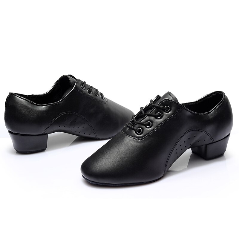 Men's Latin Shoes Ballroom Shoes Salsa Shoes Practice Trainning Dance Shoes Performance Practice Lace Up Heel Thick Heel Black