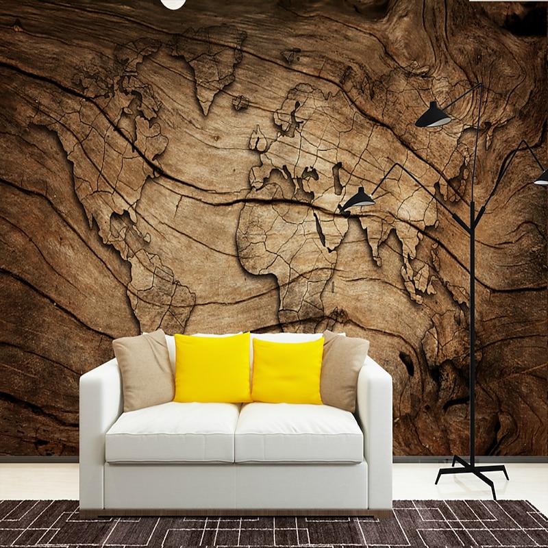 Mural Wallpaper Wall Sticker Covering Print Adhesive Required World Map Wood Canvas Home Décor 7