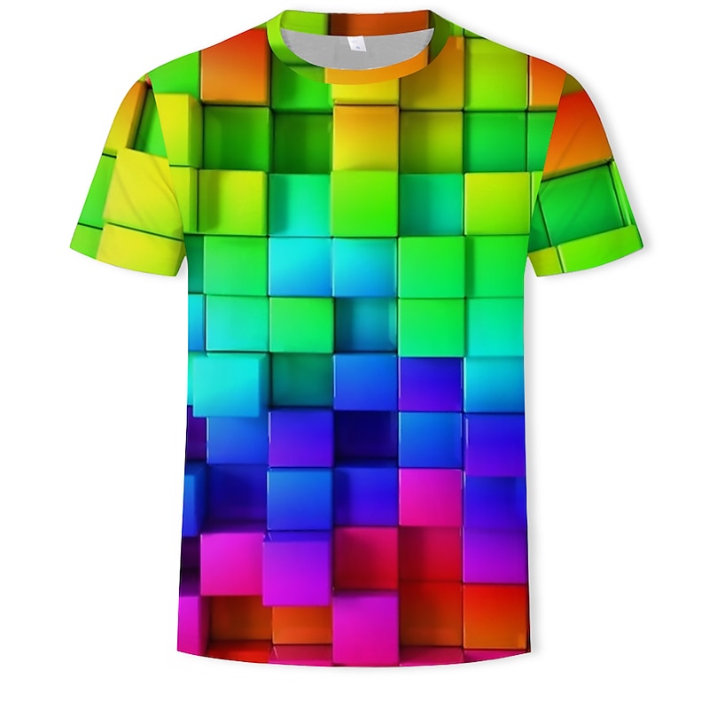 Men's Graphic Geometric 3D T Shirt Short Sleeve T shirt Round Neck Shirt Casual Daily Purple Green Rainbow Summer Clothing Apparel Asian Size S M L XL XXL 3XL