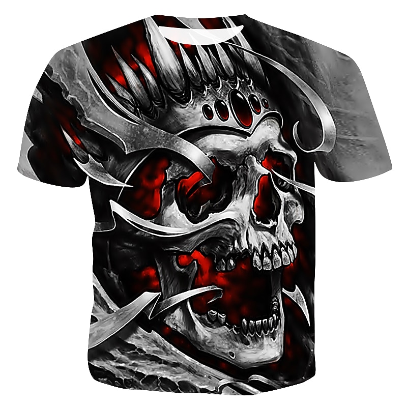 Men's Graphic Skull 3D T Shirt Halloween Shirt Short Sleeve T shirt 3D Print Round Neck Shirt Casual Daily Black Blue Light Grey Summer Clothing Apparel Plus Size S M L XL 2XL 3XL M